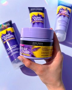 Close-up of John Frieda's purple toning hair mask for blonde hair